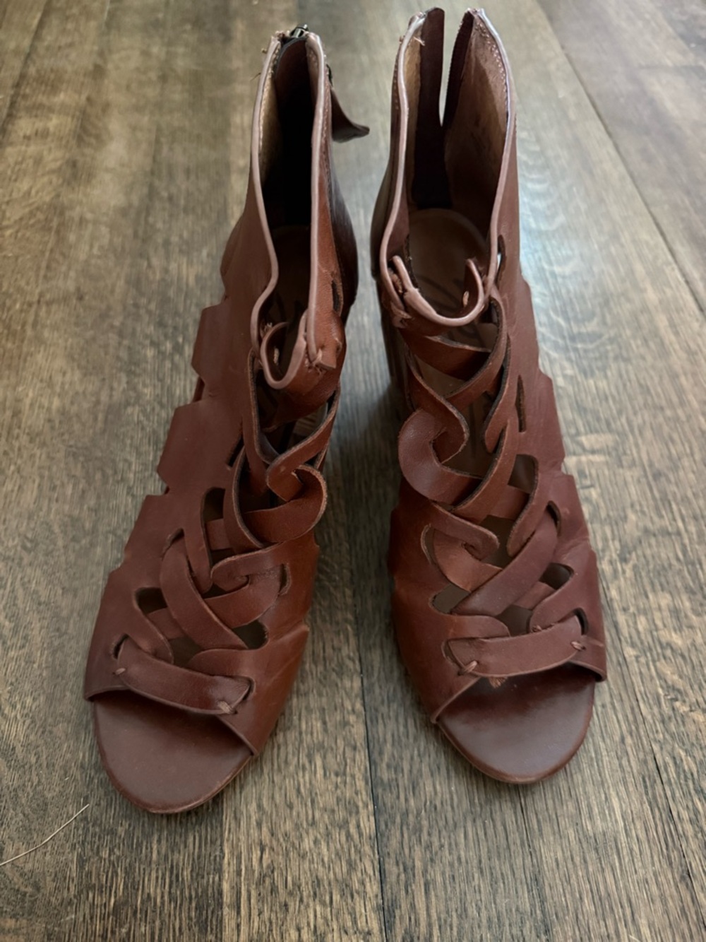 Women's Brown Leather Cutout Gladiator Sandals
